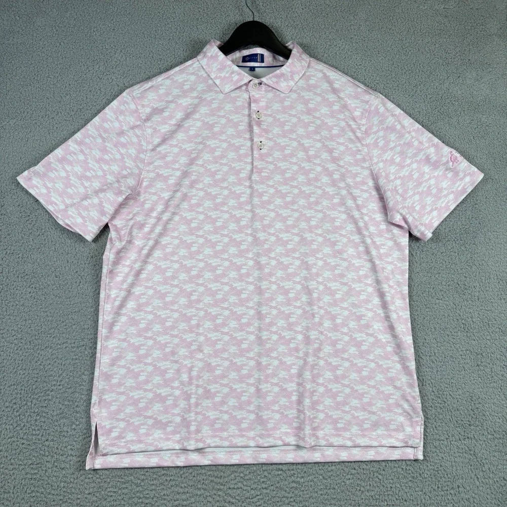Stitch Polo Shirt Mens Large Pink Camo Performance Golf Stretch Troon GC Logo